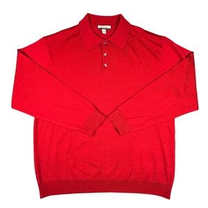 Linea Uomo Mens Wool Blend Long Sleeve Polo Shirt Mens XXL Red Comfort Core